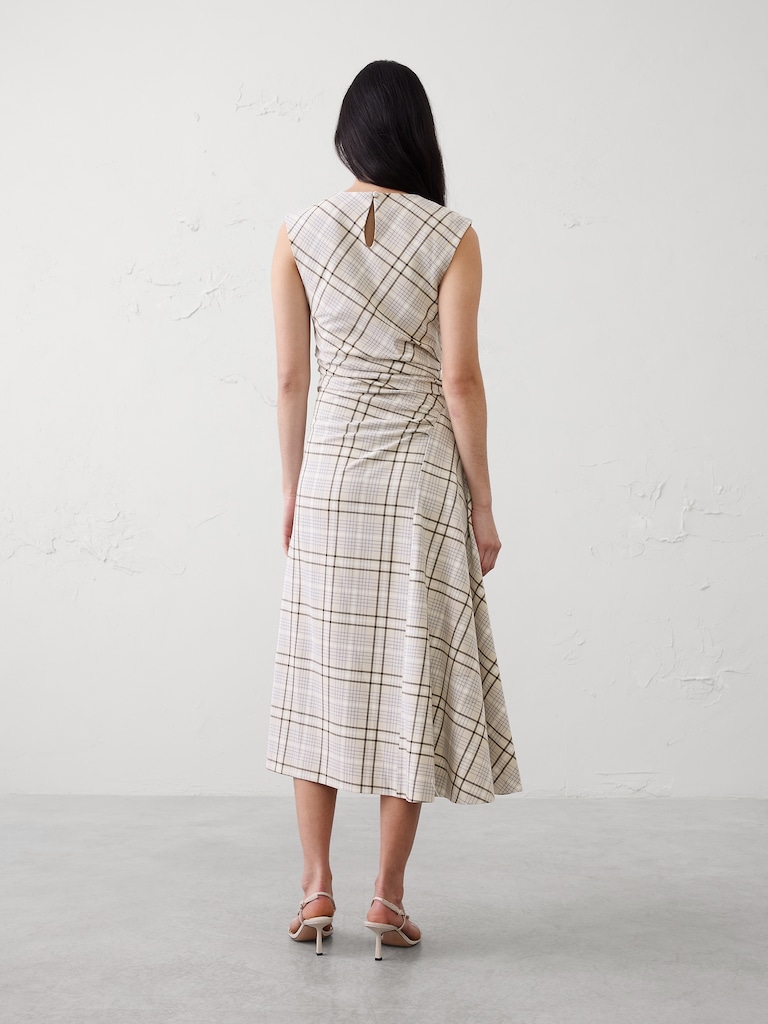 High-Neck Shirred Midi Dress