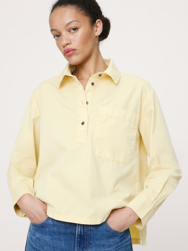 Oversized Cotton Twill Popover Shirt