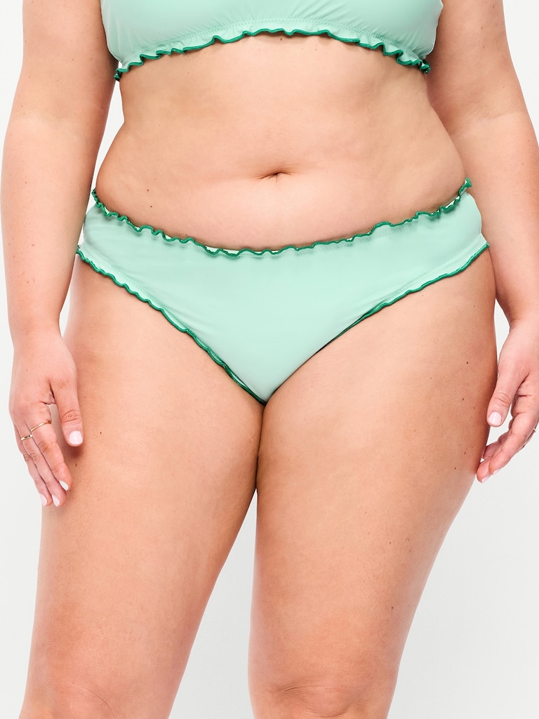 Mid-Rise Ruffle Trim Swim Bottoms