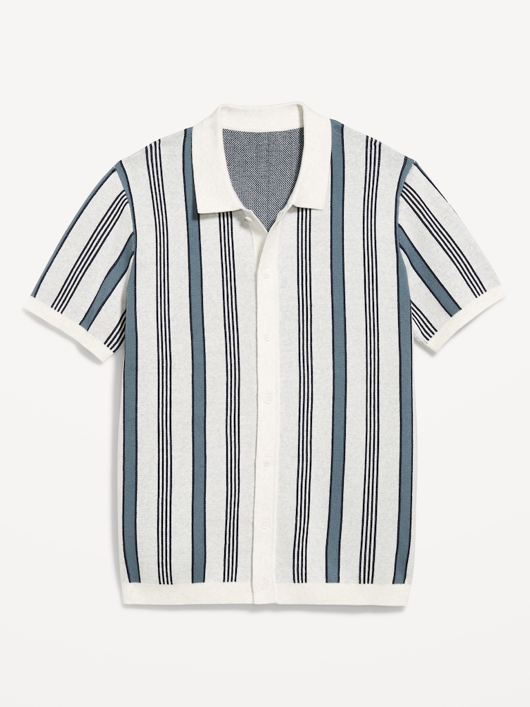 Short-Sleeve Striped Sweater Shirt