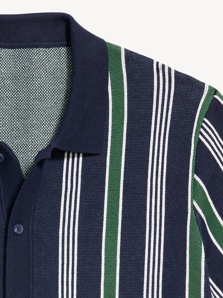 Short-Sleeve Striped Sweater Shirt