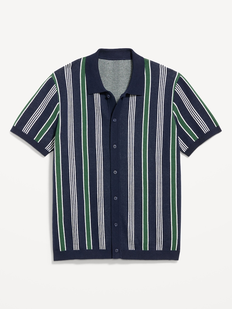 Short-Sleeve Striped Sweater Shirt