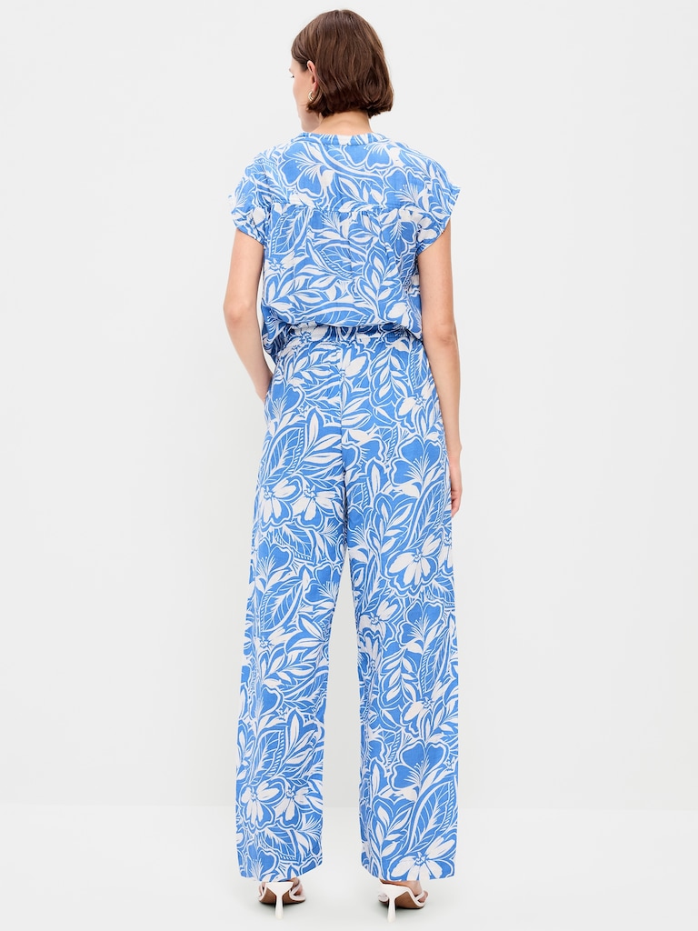 High-Waisted Crinkle Gauze Barrel Ankle Pants