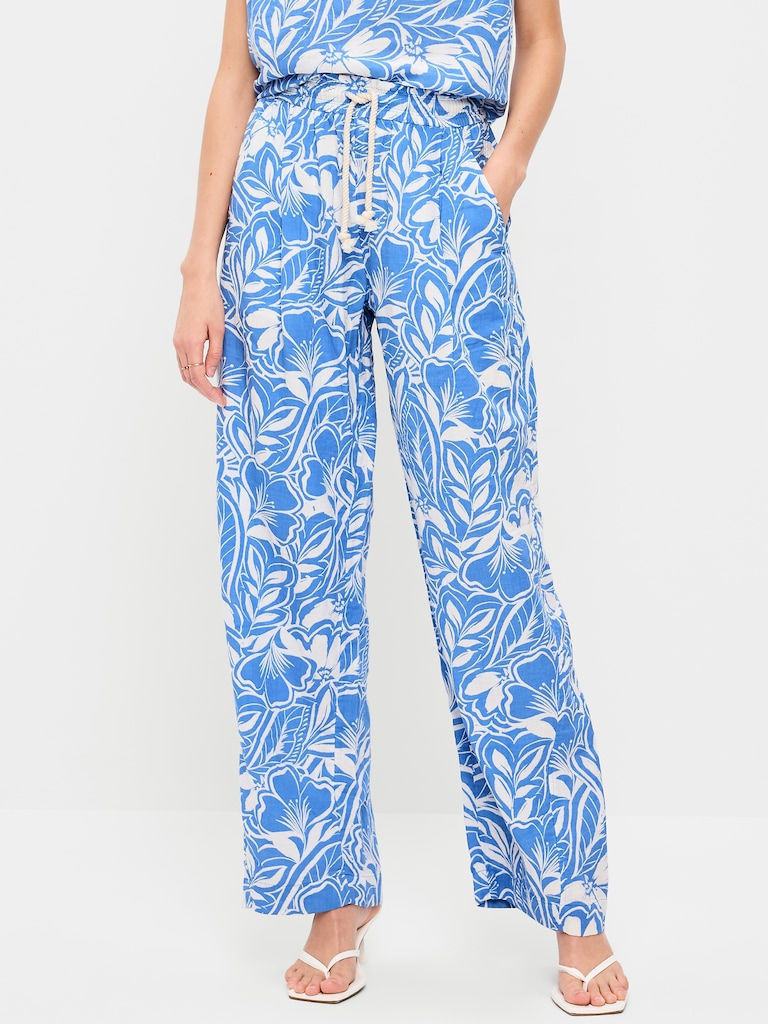 High-Waisted Crinkle Gauze Barrel Ankle Pants