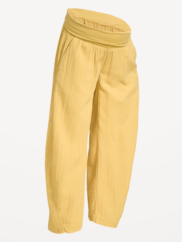 Maternity Rollover-Waist Barrel Leg Ankle Pants