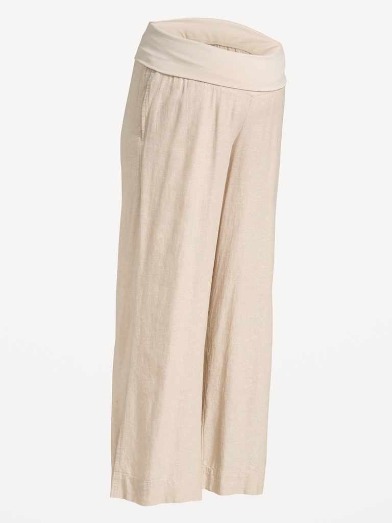 Maternity Rollover Waist Linen-Blend Wide-Leg Pants