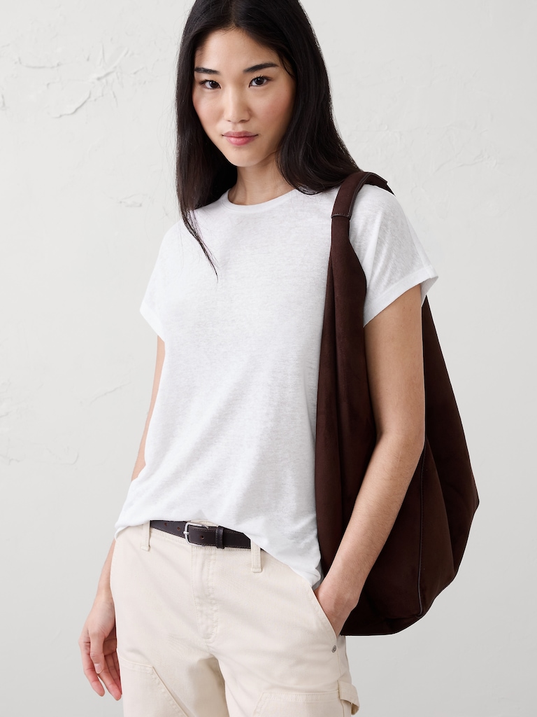 Linen-Blend Cap-Sleeve T-Shirt