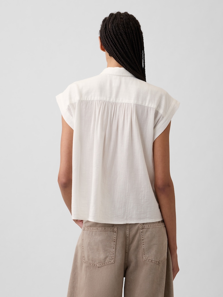 Collared Cap-Sleeve Shirt