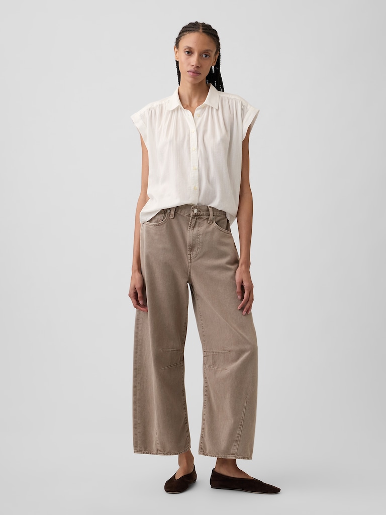 Collared Cap-Sleeve Shirt