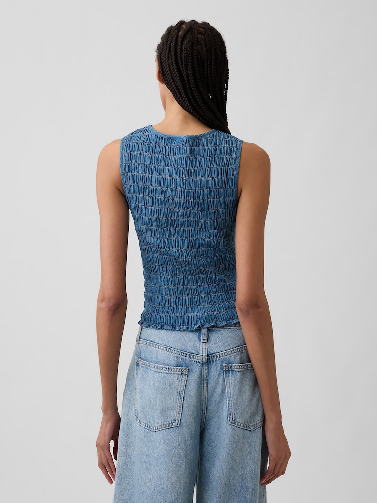 Smocked Sleeveless Boatneck Top