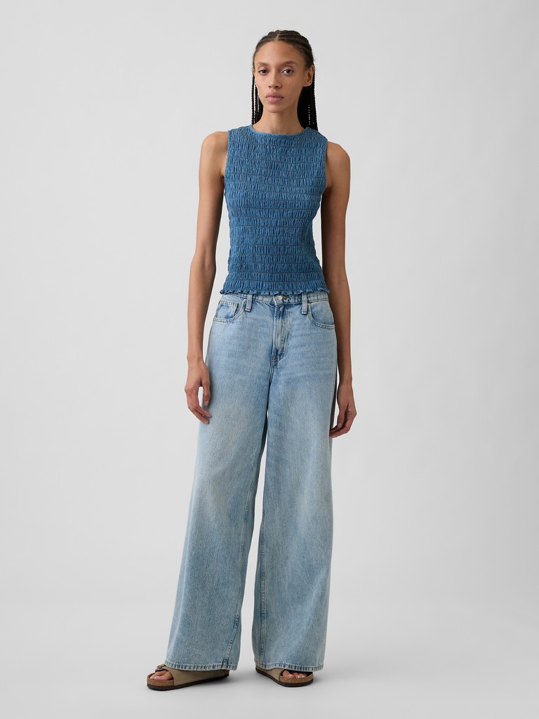 Smocked Sleeveless Boatneck Top