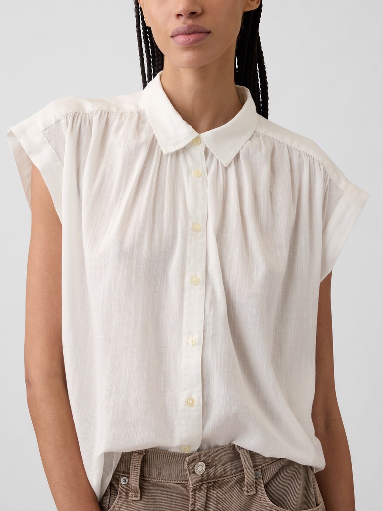 Collared Cap-Sleeve Shirt