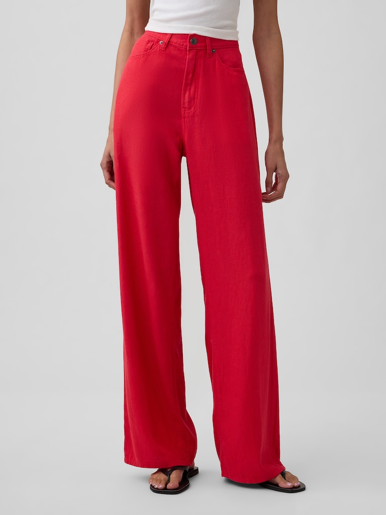 High Rise Linen-Blend Wide-Leg Pants