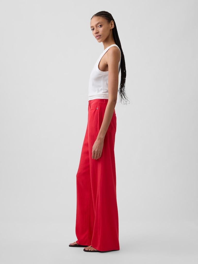 High Rise Linen-Blend Wide-Leg Pants