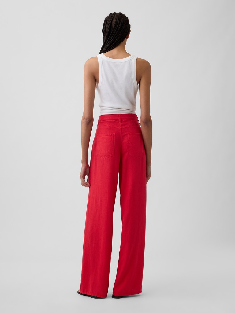 High Rise Linen-Blend Wide-Leg Pants