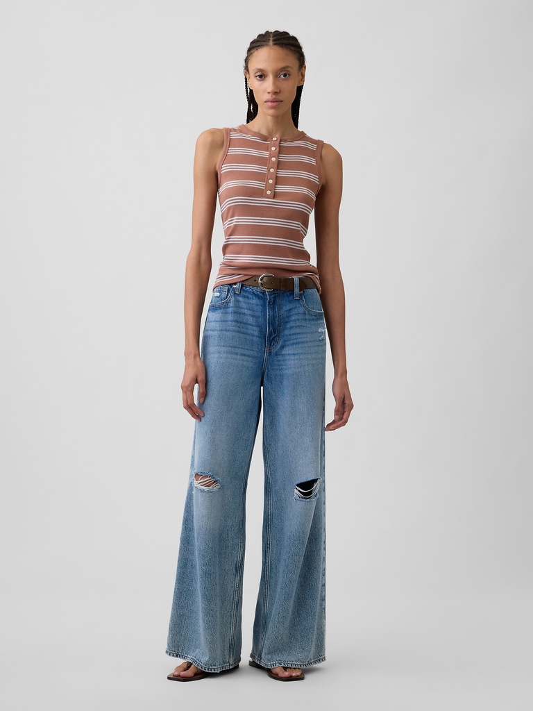 Ribbed Henley Tank Top