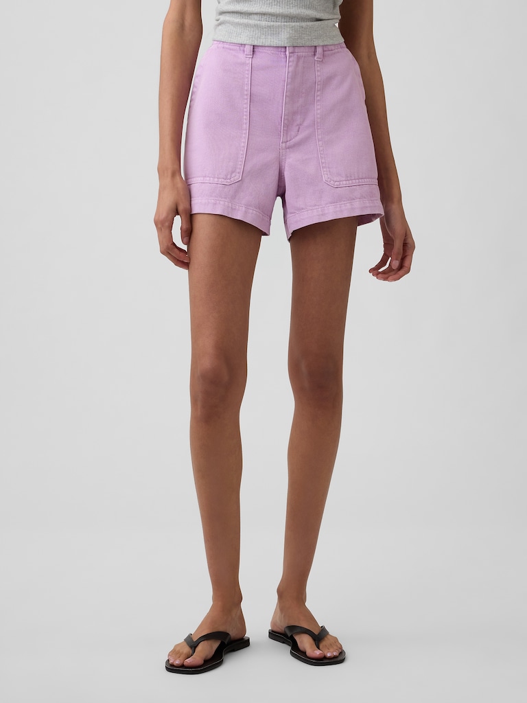 4" High Rise Denim Utility Shorts