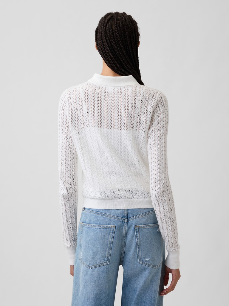 Lace-Stitch Collared Cardigan