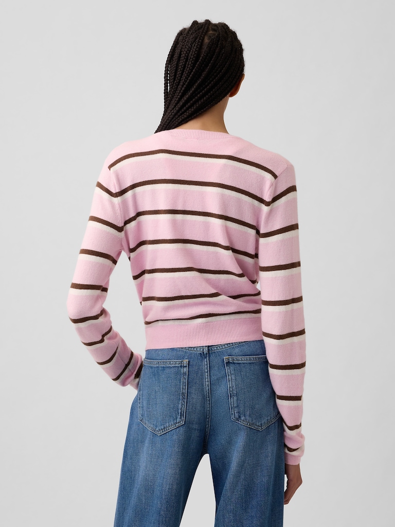 CashSoft Stripe Crewneck Cardigan