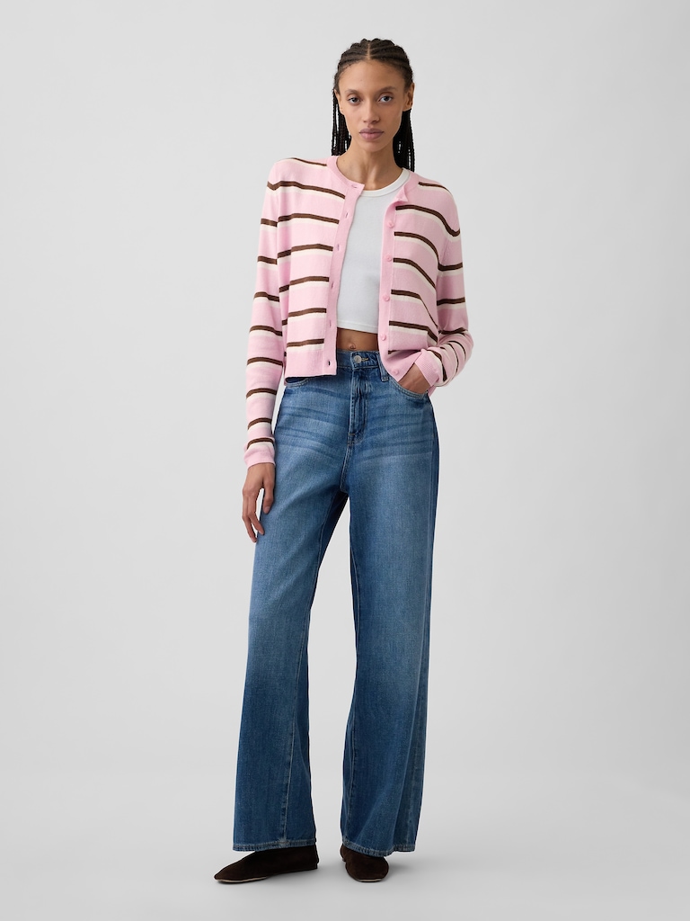 CashSoft Stripe Crewneck Cardigan