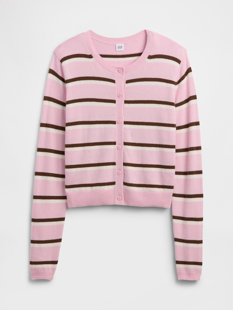 CashSoft Stripe Crewneck Cardigan