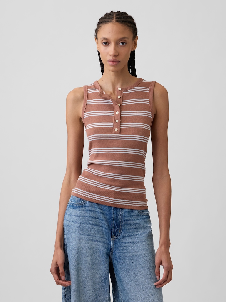 Ribbed Henley Tank Top