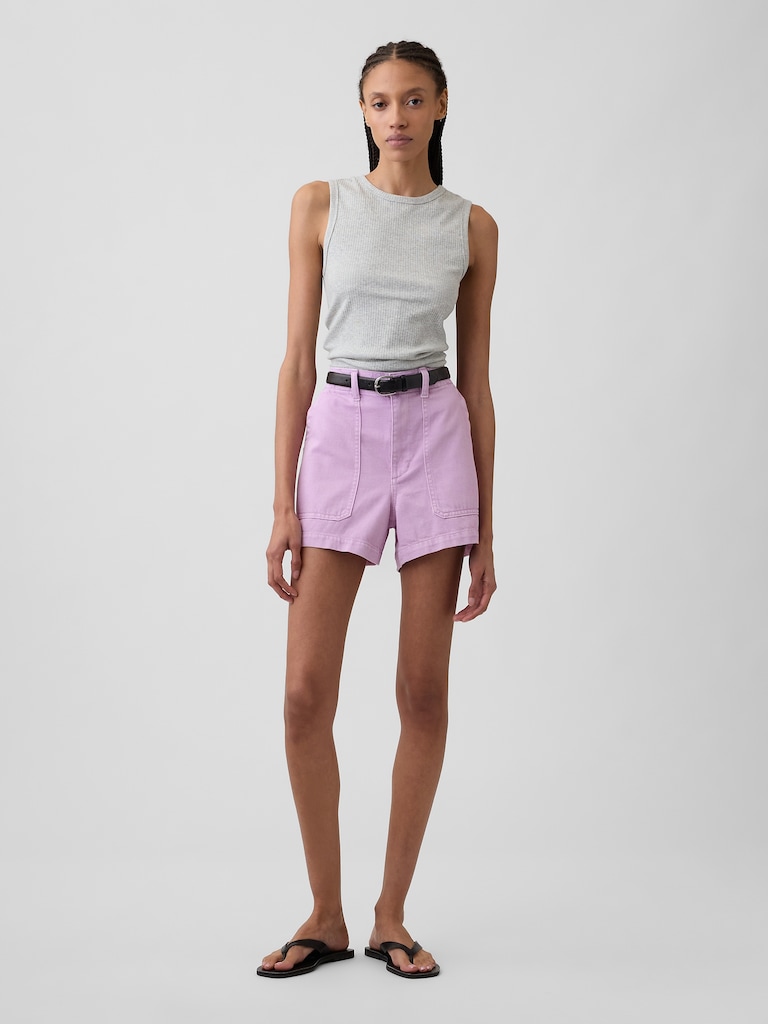 4" High Rise Denim Utility Shorts