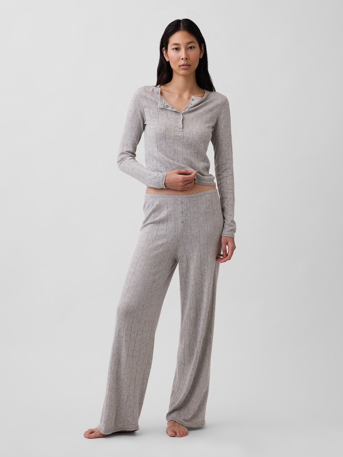 Lightweight CashSoft Pointelle Heart PJ Top