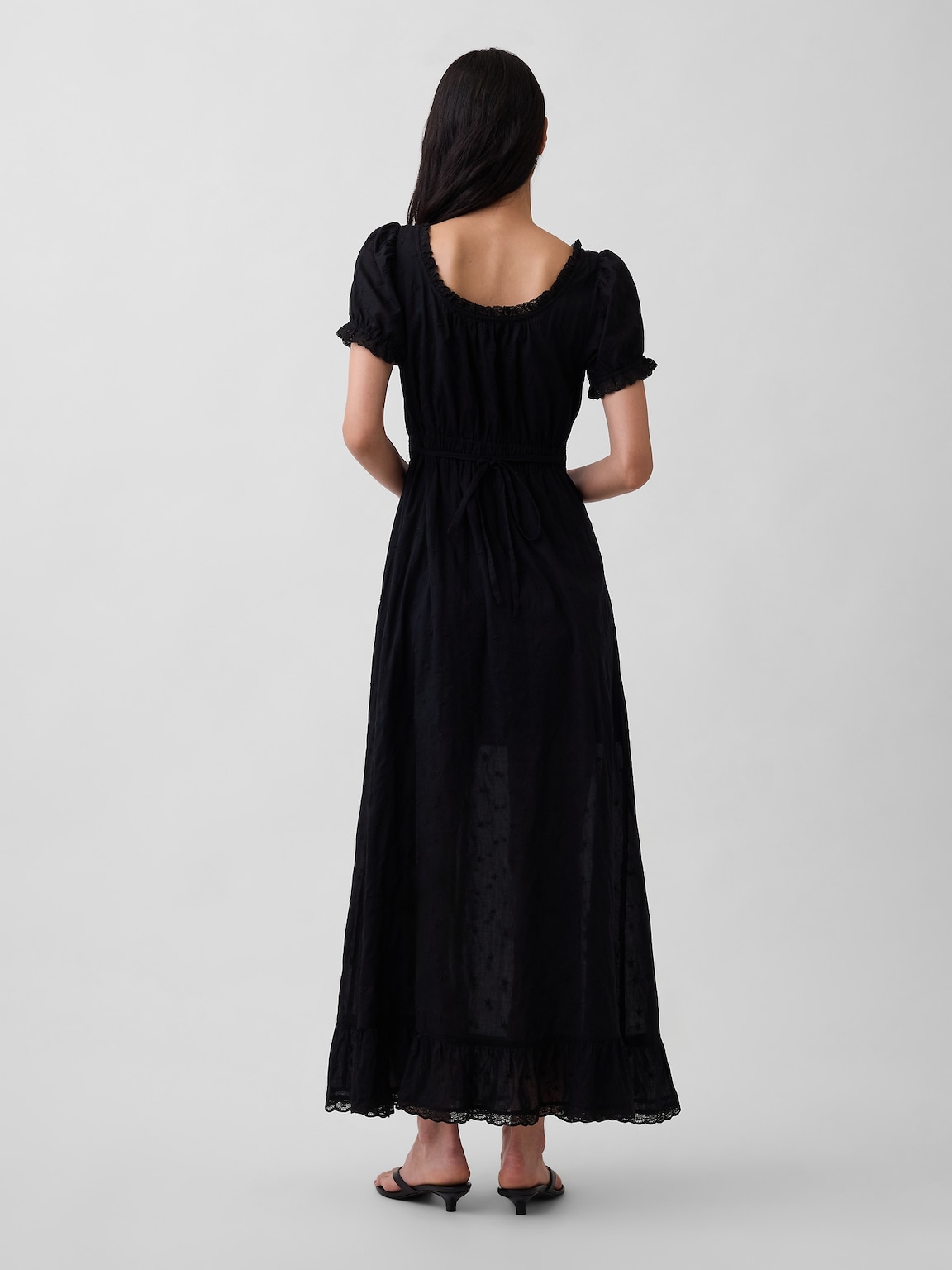 Embroidered Puff-Sleeve Maxi Dress
