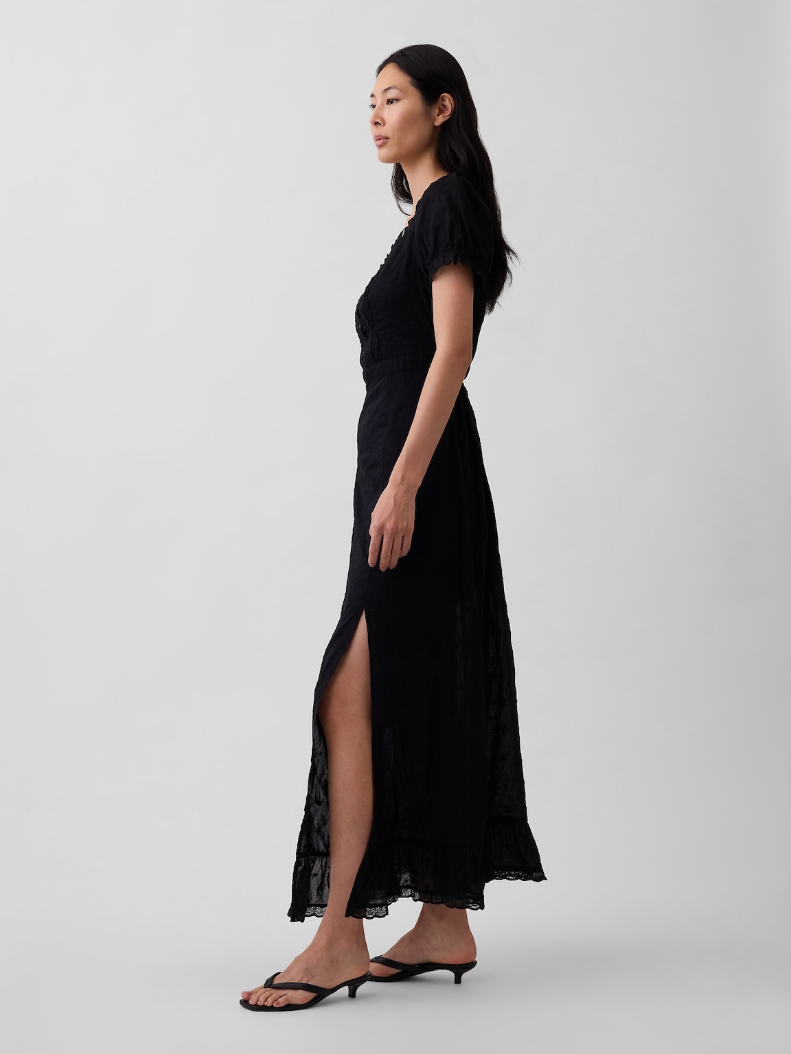 Embroidered Puff-Sleeve Maxi Dress