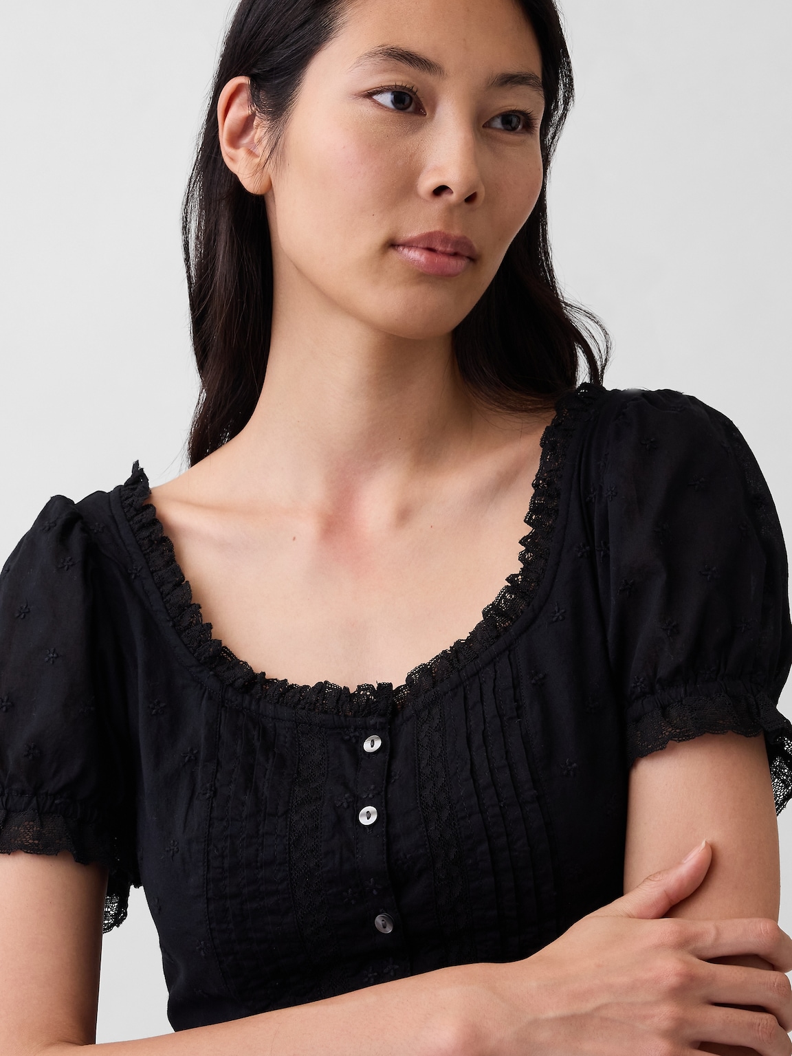 Embroidered Puff-Sleeve Maxi Dress