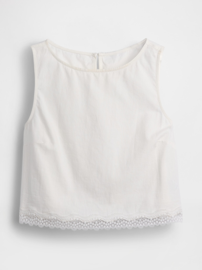 Linen-Blend Lace-Hem Crop Shell Top