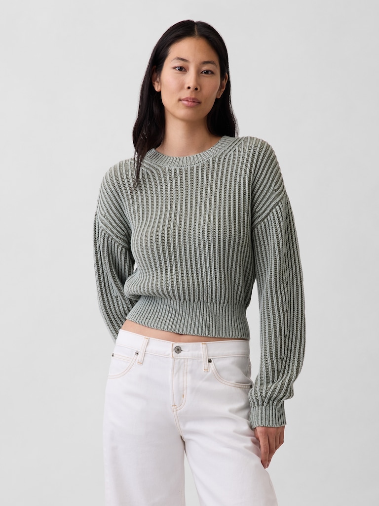 100% Cotton Barrel-Sleeve Crop Sweater