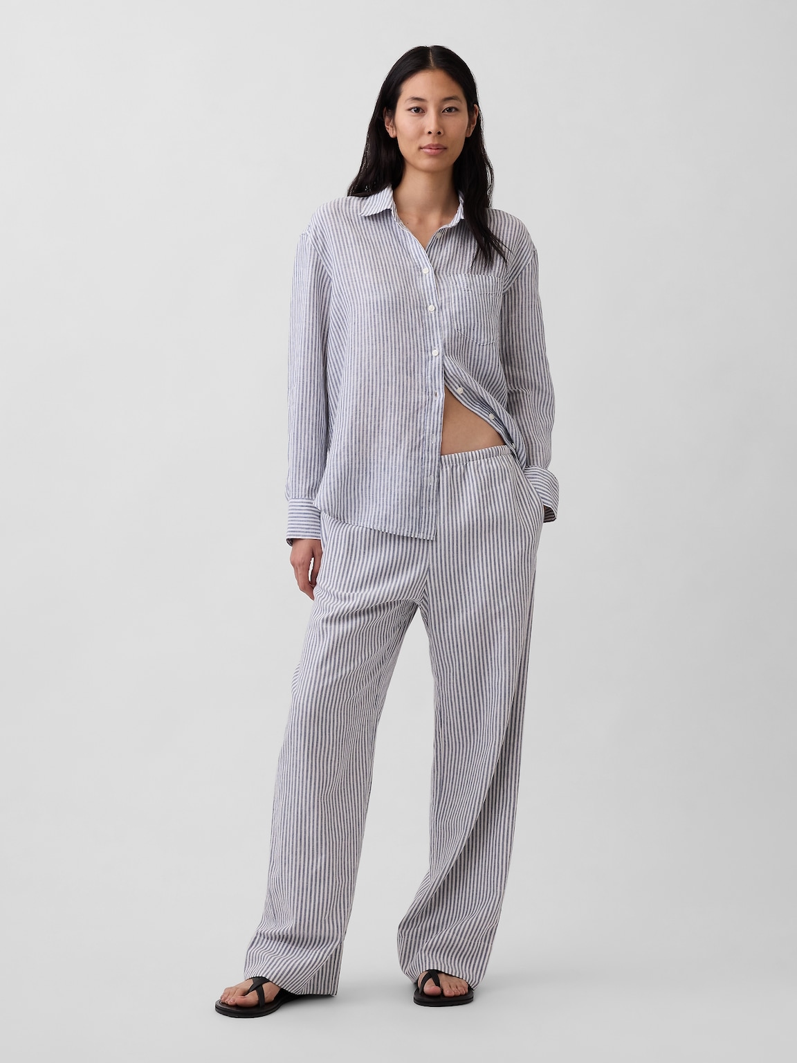 Linen-Blend Easy Wide-Leg Pants