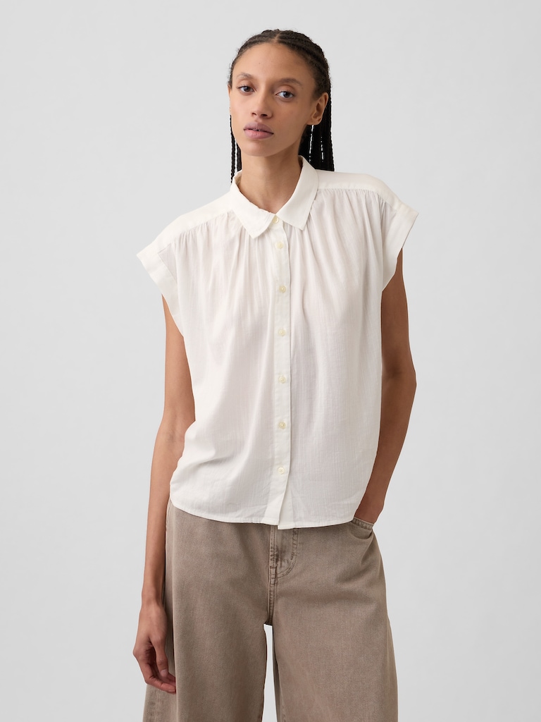 Collared Cap-Sleeve Shirt