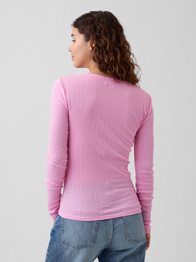 Ribbed Pointelle Crewneck T-Shirt