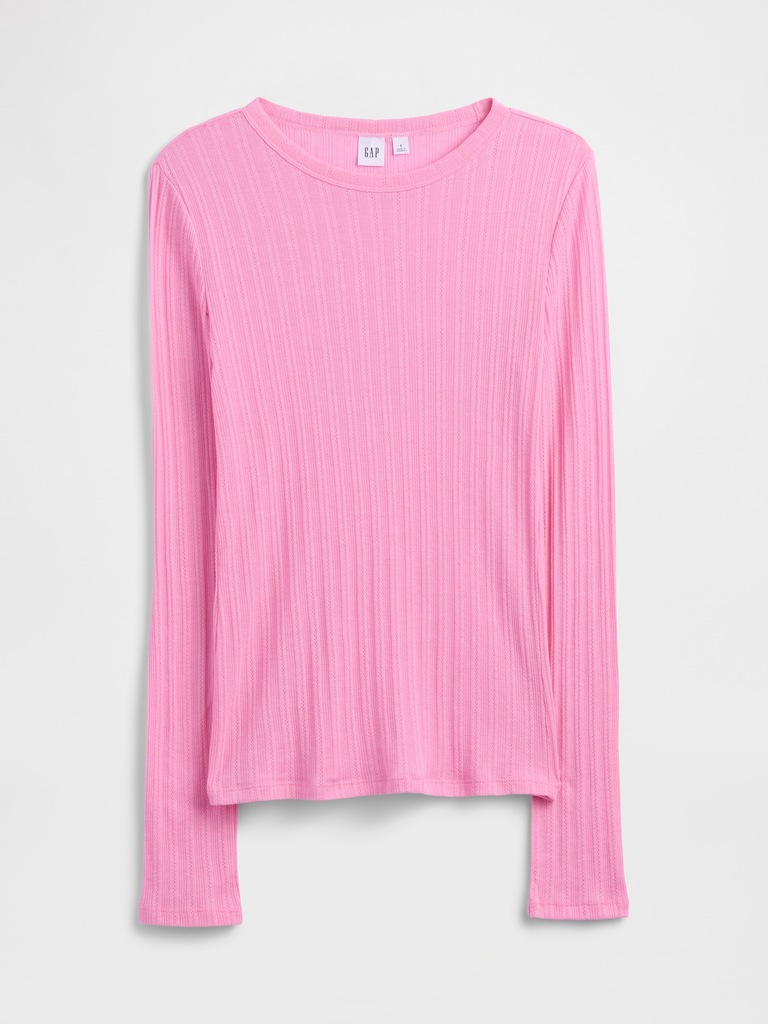 Ribbed Pointelle Crewneck T-Shirt