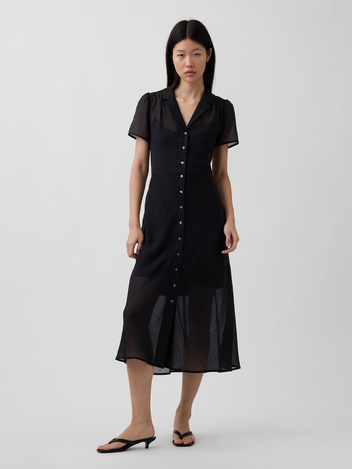 Sheer Midi Shirtdress