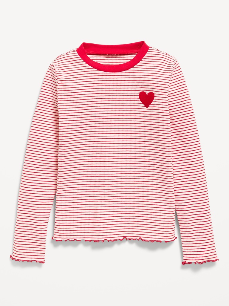Printed Long-Sleeve Fitted Ringer Top for Girls