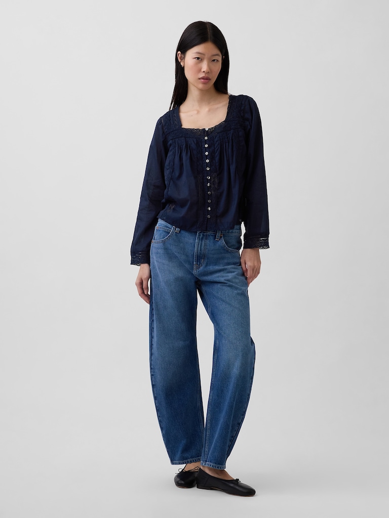 Lace-Trim Square-Neck Top