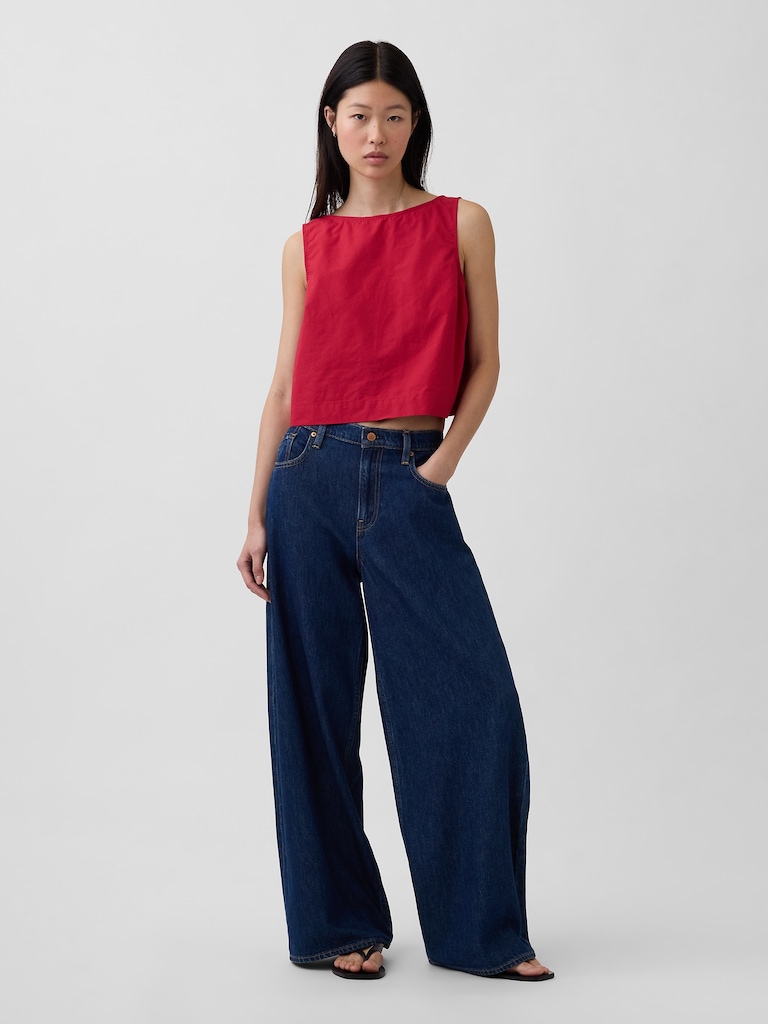 Poplin Boatneck Shell Tank Top