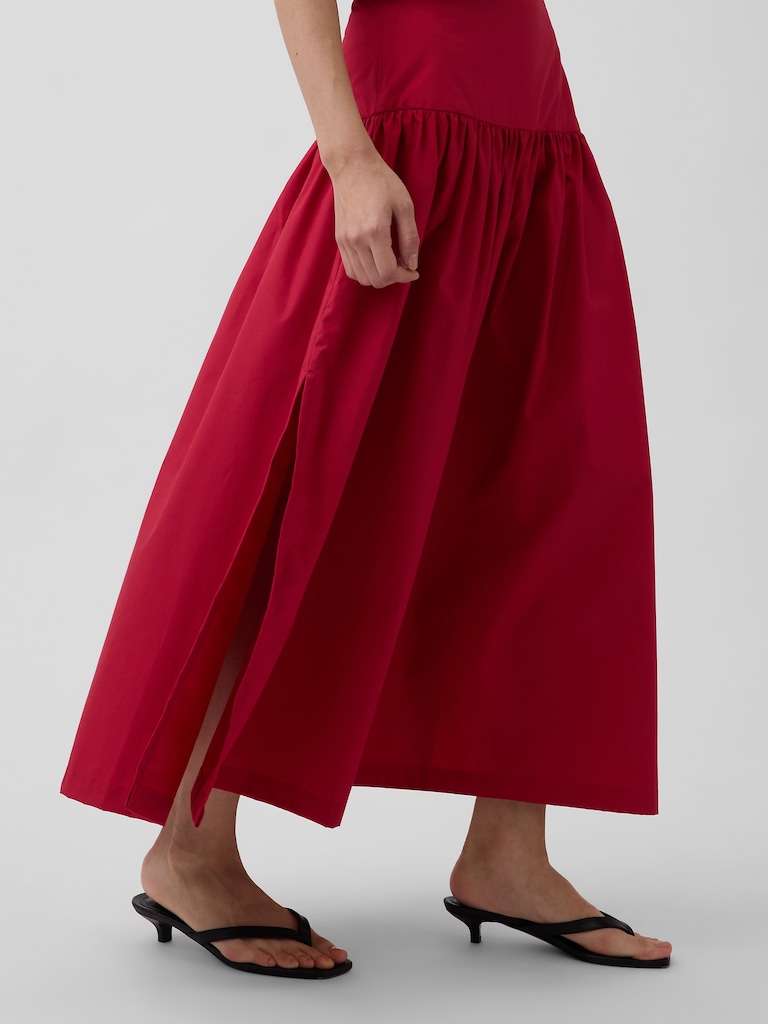 Poplin Drop-Waist Maxi Skirt