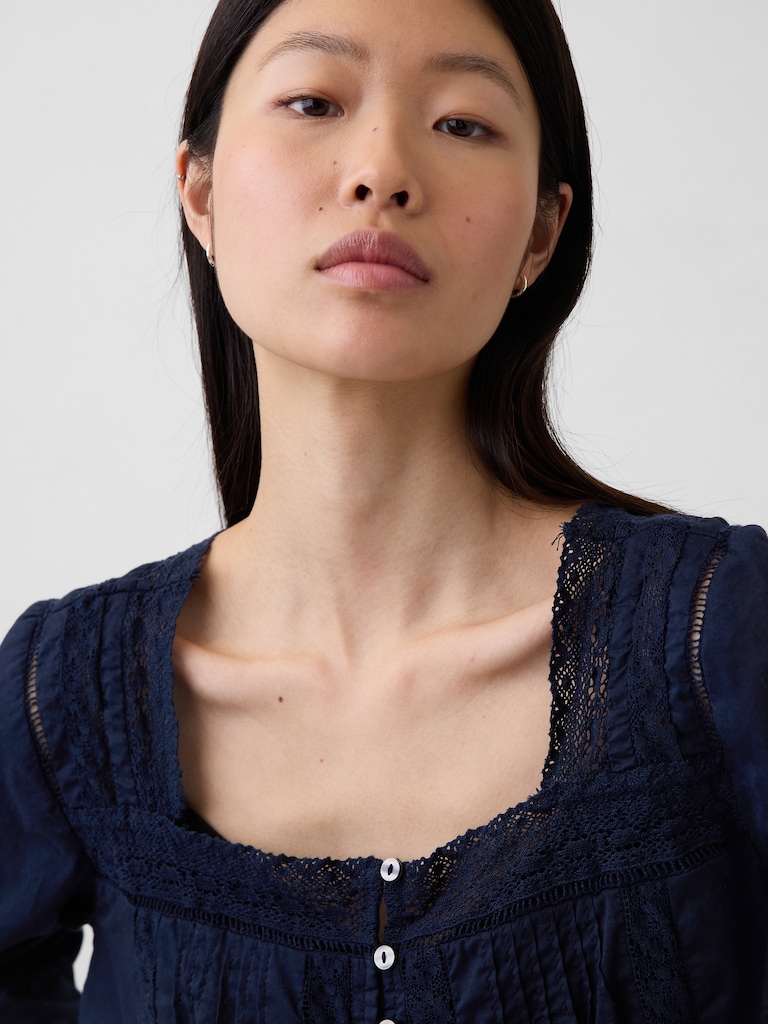 Lace-Trim Square-Neck Top