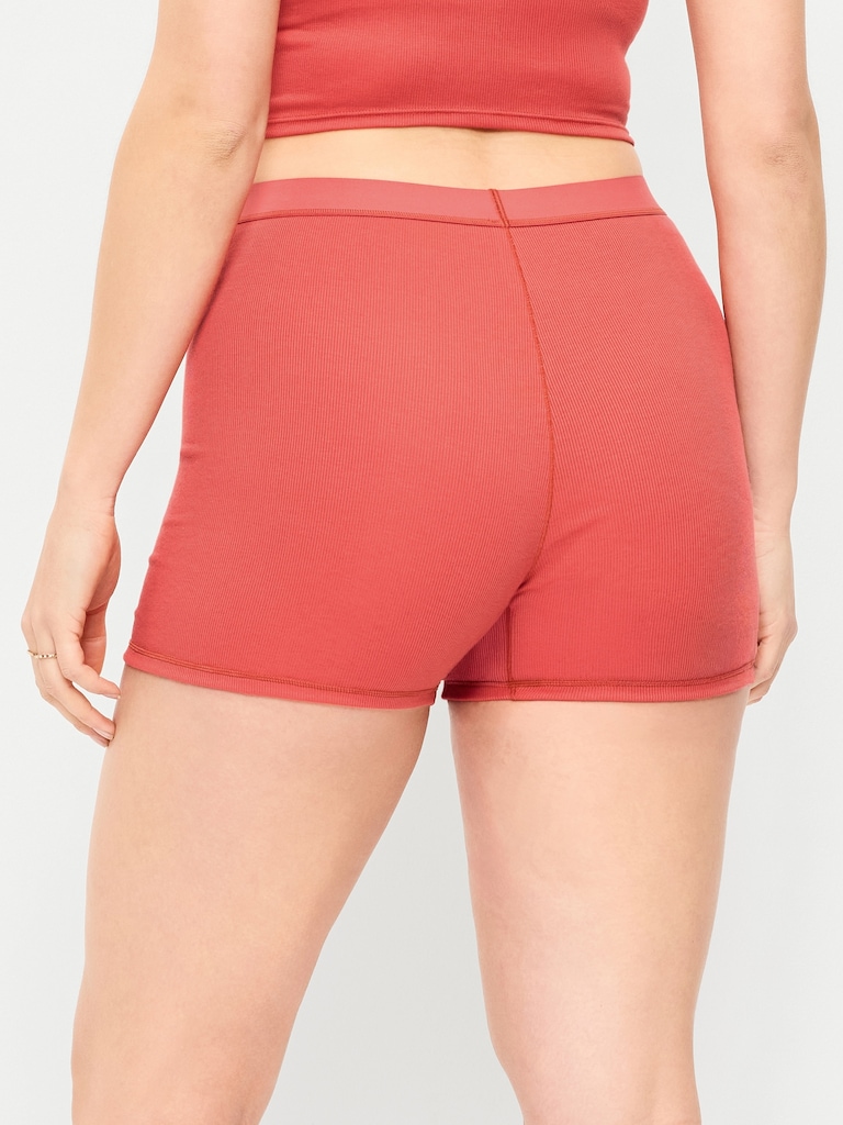High-Waisted Ribbed Boyshort Briefs -- 3-inch inseam