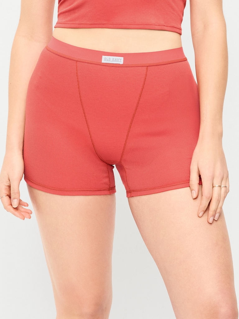 High-Waisted Ribbed Boyshort Briefs -- 3-inch inseam