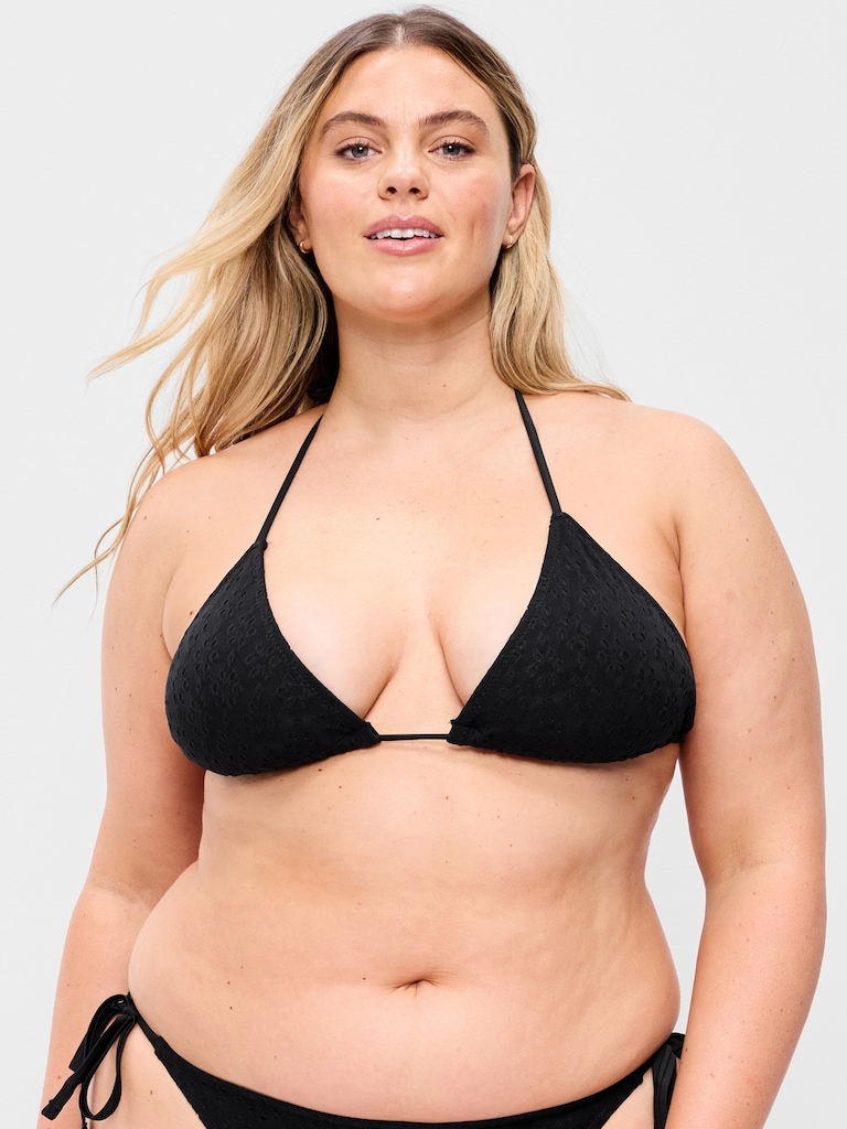 Eyelet Triangle String Bikini Swim Top