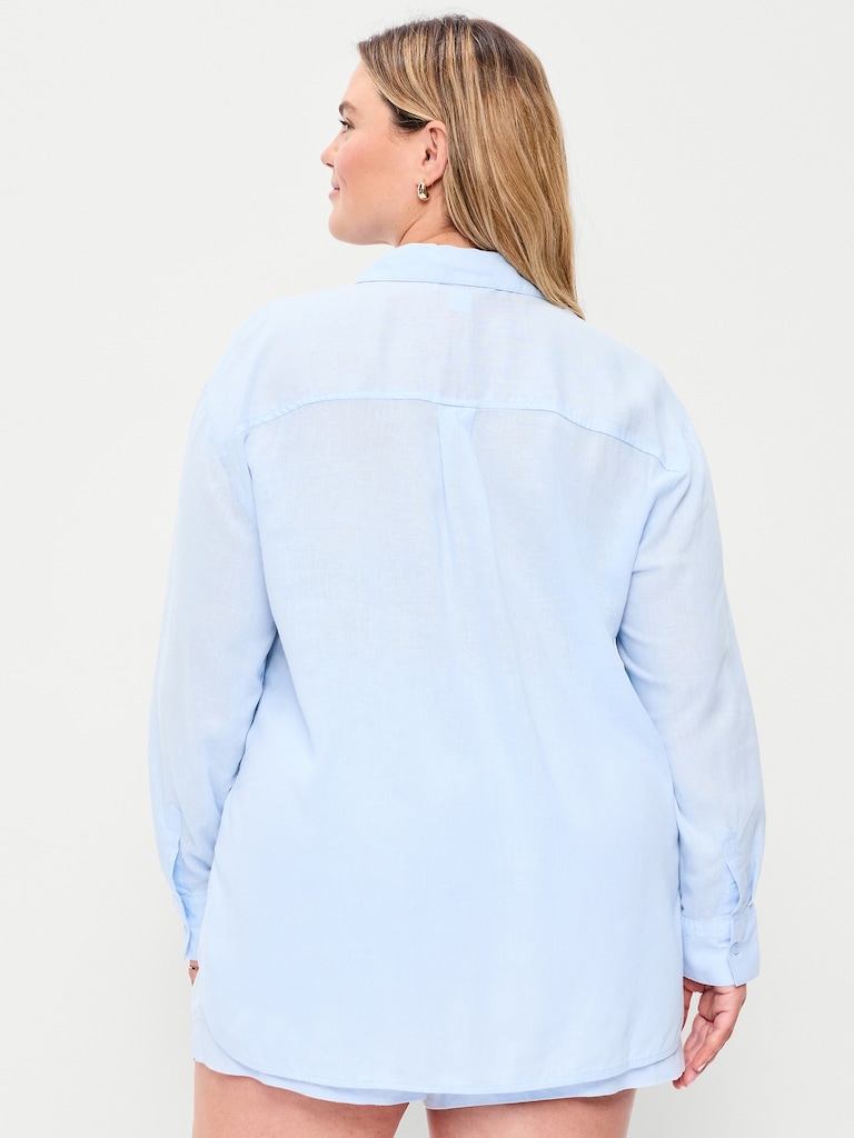 Linen-Blend Loose Button-Down Shirt