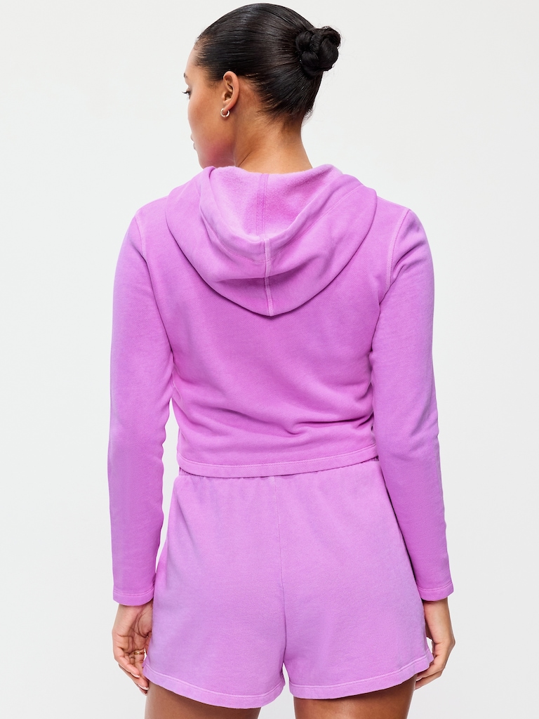 Shrunken Cropped Zip Hoodie Sweatshirt