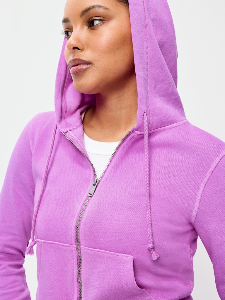 Shrunken Cropped Zip Hoodie Sweatshirt
