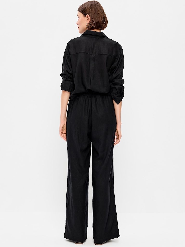 High-Waisted Linen-Blend Wide-Leg Pants
